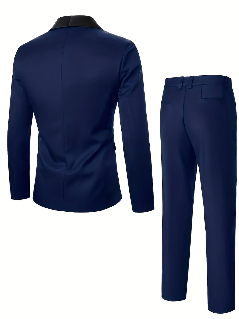 Men's Suit Set - 2pcs Jacket and Trousers, Long Sleeve, Polyester, Classic Lapel.