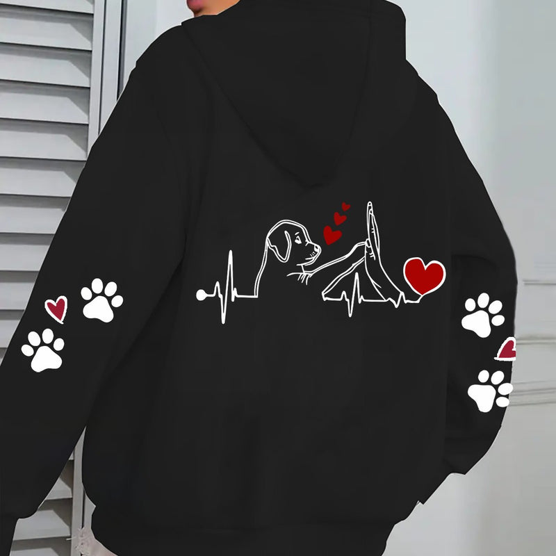 Women'S Cozy Fleece Hoodie with Adorable Puppy Graphic.
