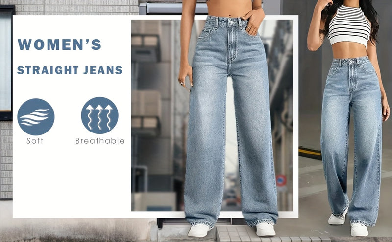 Women's High-Waisted Straight-Leg Jeans.