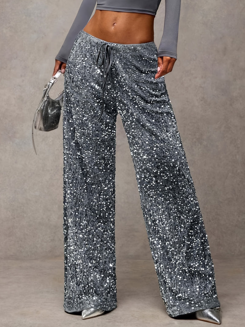 Women's Front-tie Bow Sequin Trousers, Elegant Targeted Style.