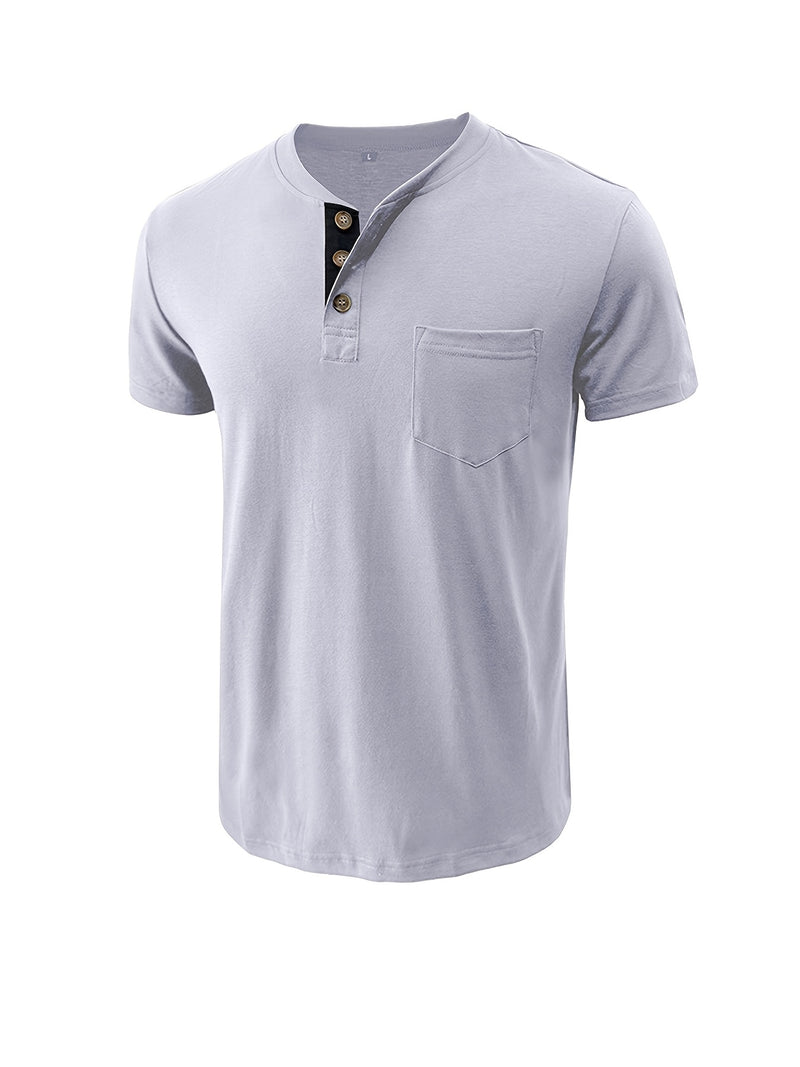 Men's Henley Round Neck Short Sleeve T-Shirt.