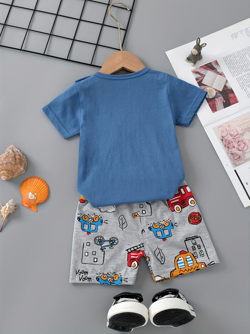 3pcs Cute Casual Pure Cotton Short-Sleeve and Shorts Set.