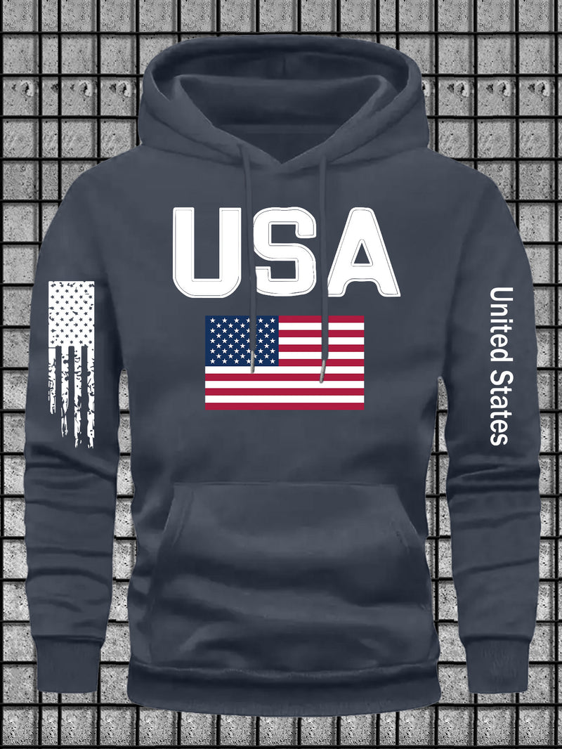 Men's Casual Versatile Stylish Hoodie with USA Letter Print.
