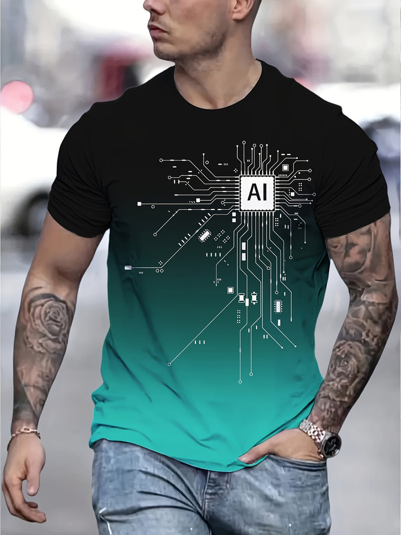 Men's AI Chip Circuit Graphic T-Shirt.