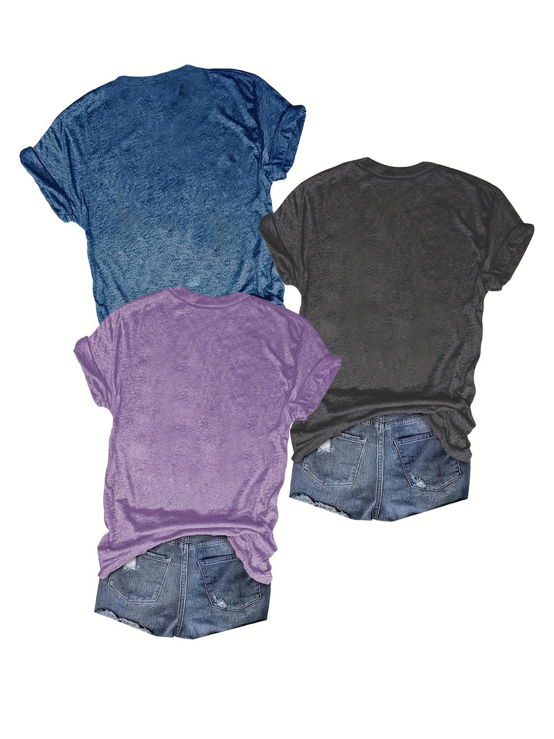 3pcs Women's V-Neck T-Shirts - Casual Short Sleeve.