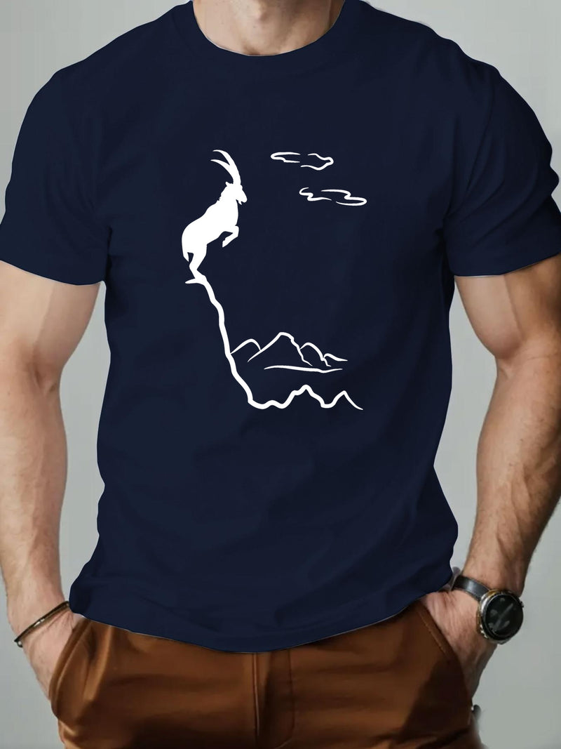 Men's Old Goat English Pattern Summer Casual Round Neck Short T-Shirt.