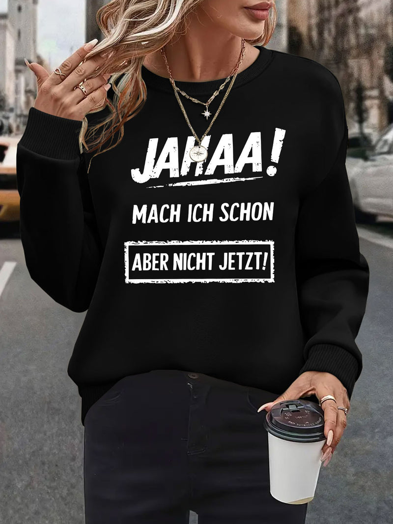 Women's Oversized German Text Print Sweatshirt.