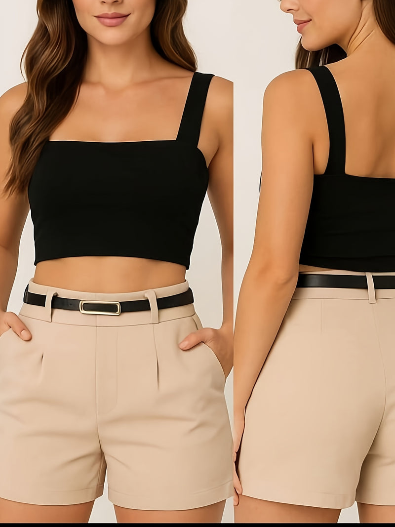 Women's Elegant Solid Color High-Waisted Pocket Fashion Shorts 4pcs.