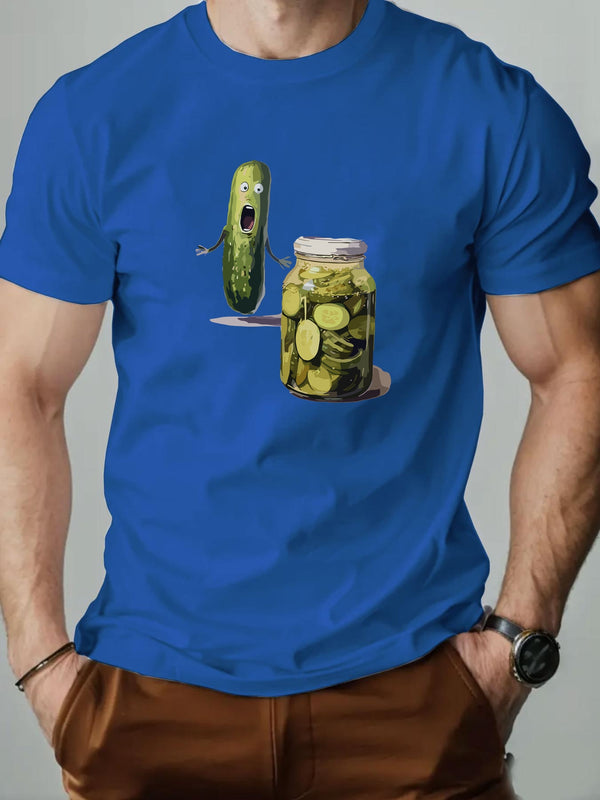 Men's Playful Pickle & Cucumber Jar Graphic T-Shirt.
