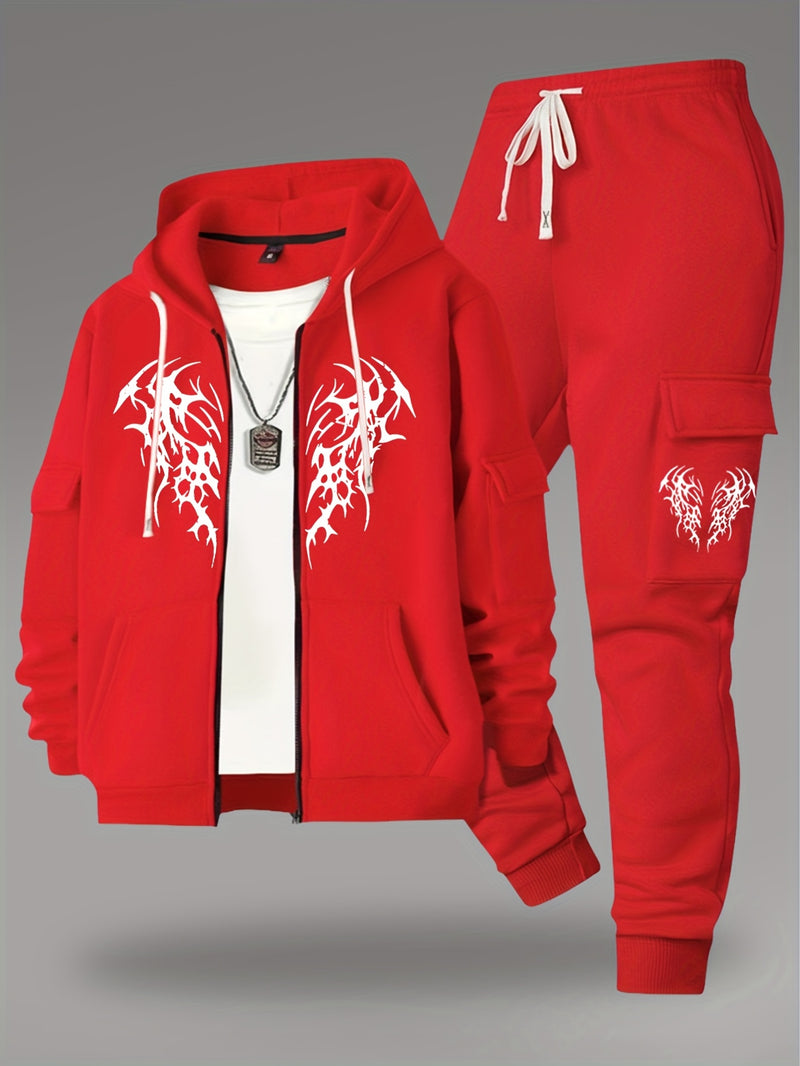 Men’s New Trendy Fashion Zip-Up Hoodie and Loose Cargo Pants.