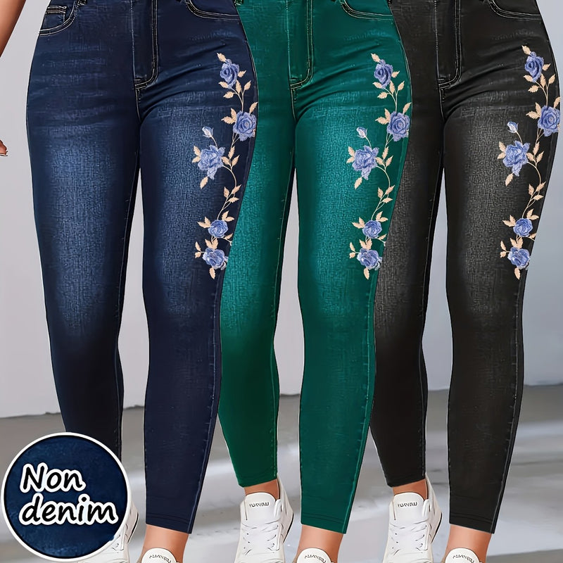 Women’s New Three-Piece Set Featuring Faux Denim-Style Prints.