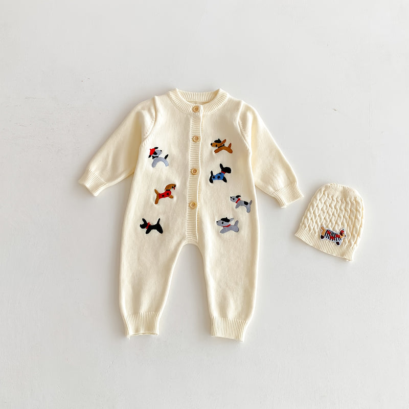 Autumn And Winter Baby Knitted Long-Sleeved Crawling Suit for Boys And Girls.