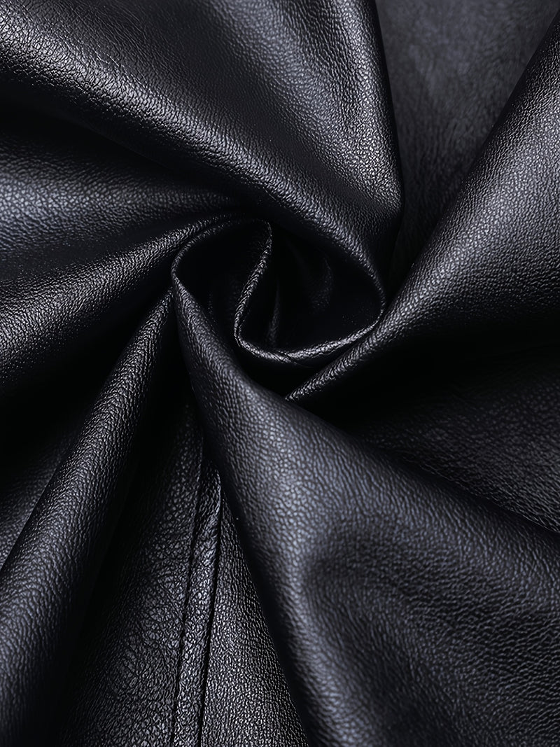 Men'S Fashionable Windproof Black Faux Leather Jacket | Zipper Closure.
