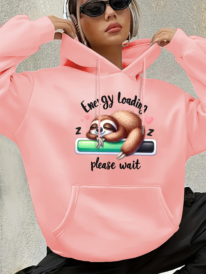Women's Cute Sloth & Letter Print Hoodie.