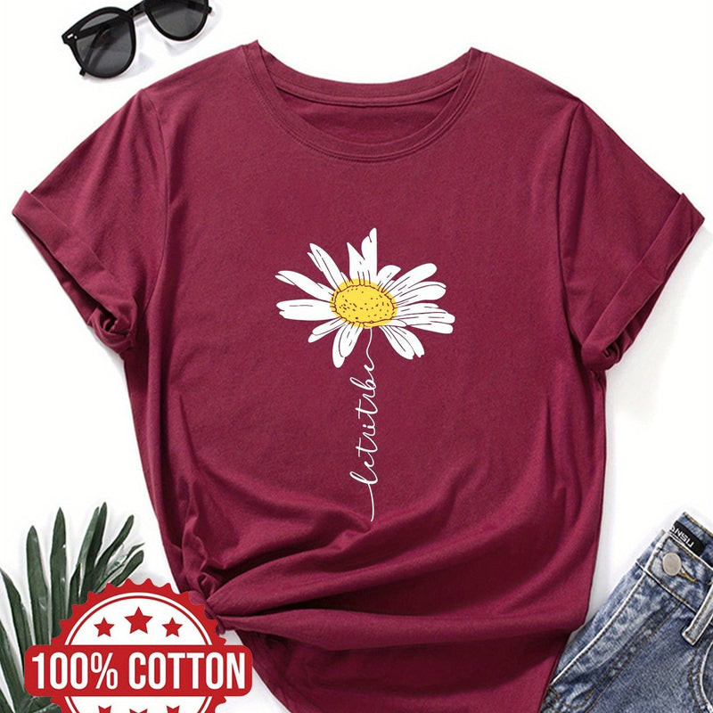 Women's Daisy Flower Print T-Shirt.