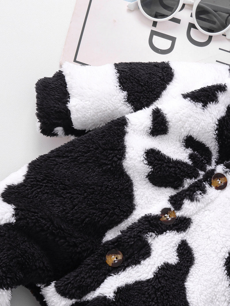 2pcs Boys Winter Warm Plush Hooded Jumpsuit & Snowsuit Set.