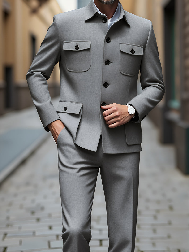 2pcs Men's Chinese Suit Set - Cheongsam + Formal Pants.