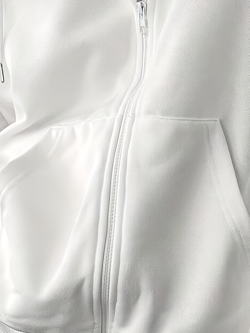 Women's Casual Zip-Up Hoodie with Printed Bear Paw Sleeve Design.