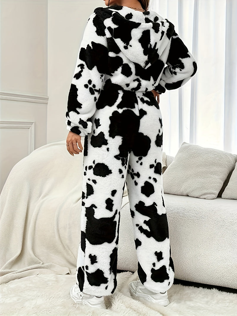 Women’s Cow-Patterned Hooded Plush Outfit.