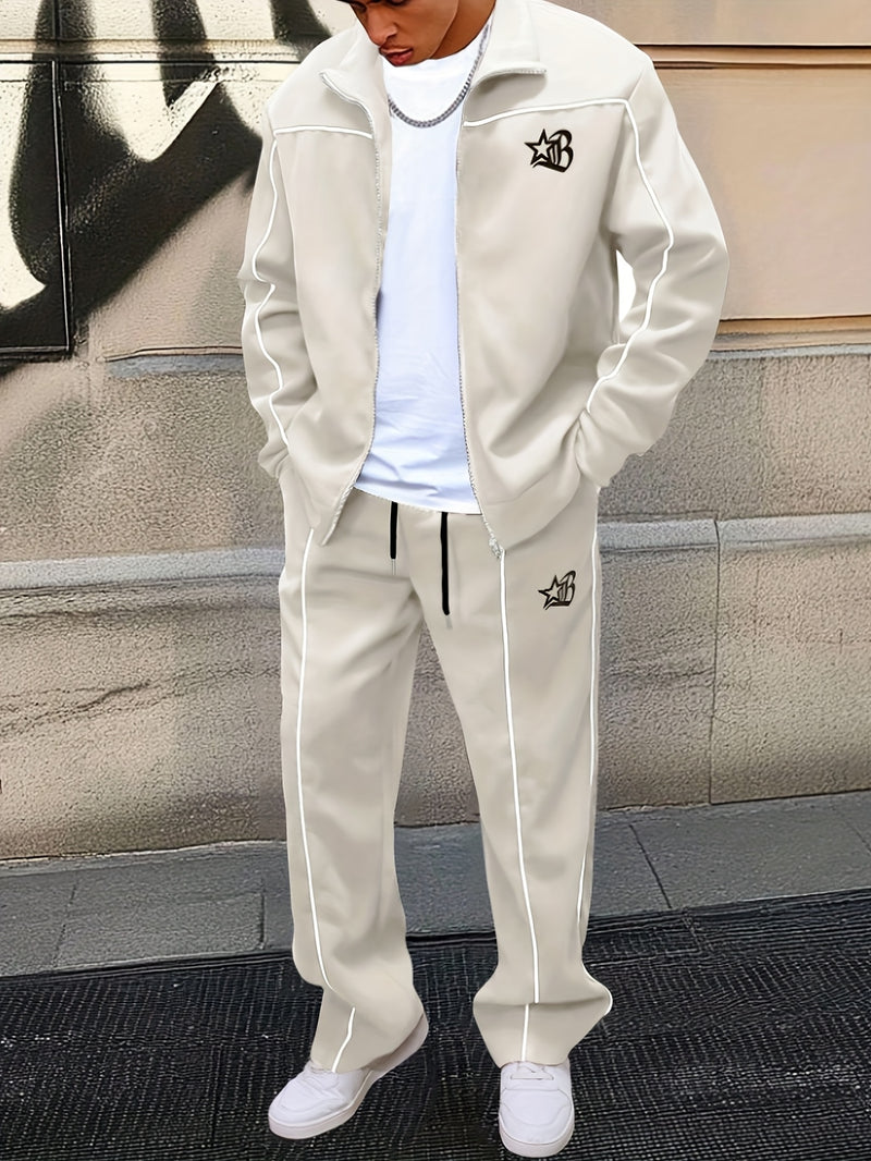 Men's Black Stand-Up Collar Metal Zipper Trendy Color.