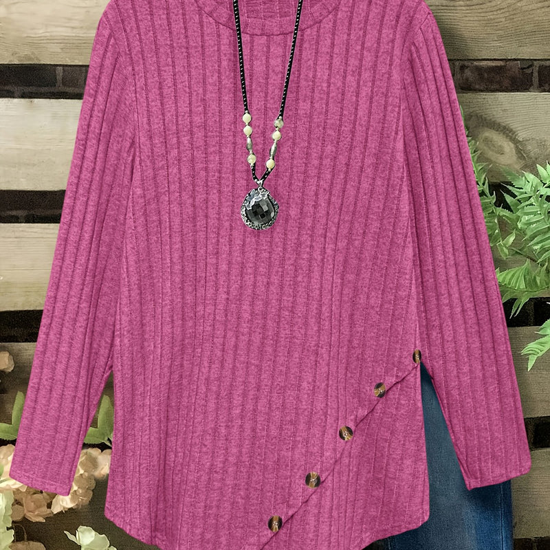 Women's Plus Size Lightweight Ribbed Long Sleeve T-Shirt.