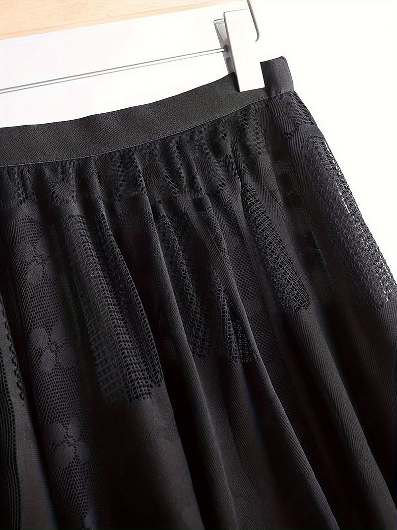 Elegant Women's A-Line Lace Skirt - Long Pleated Design.