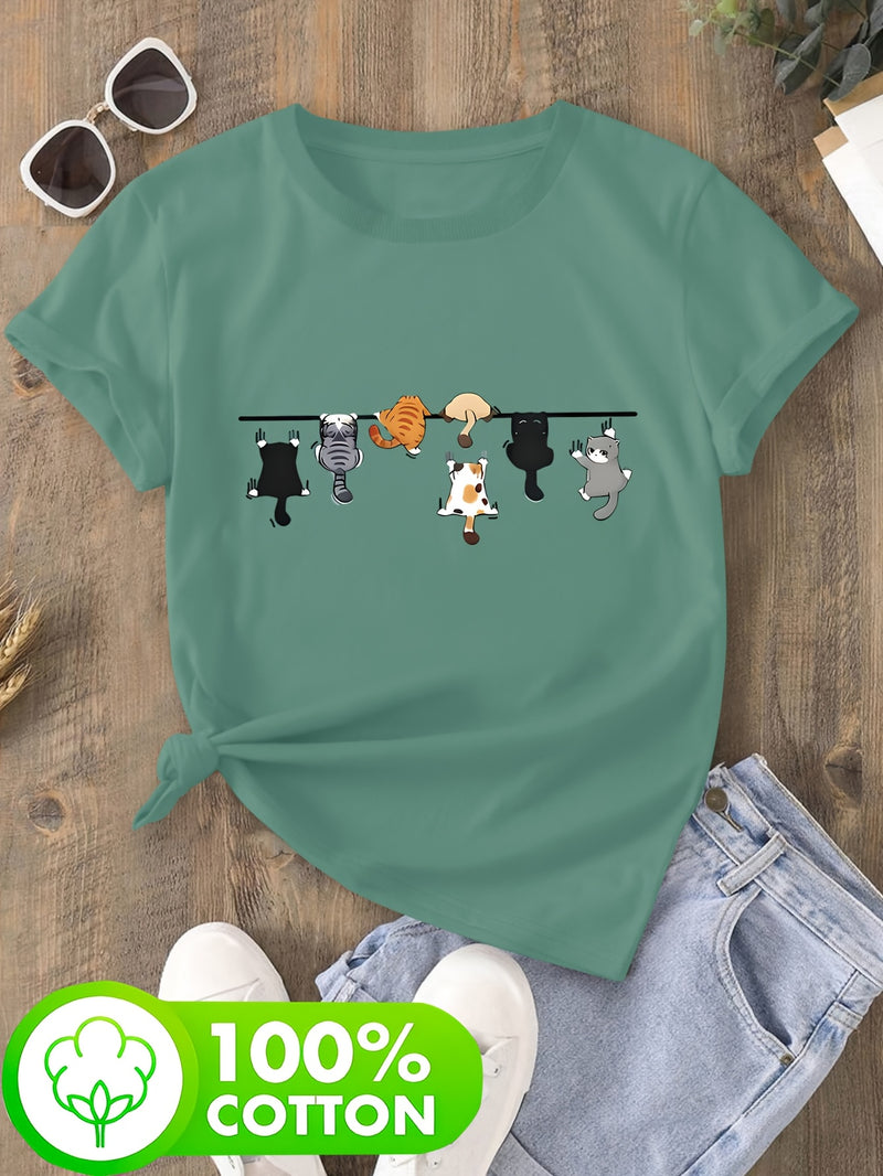 Women's T-Shirt with Cat Print for Spring/Summer.