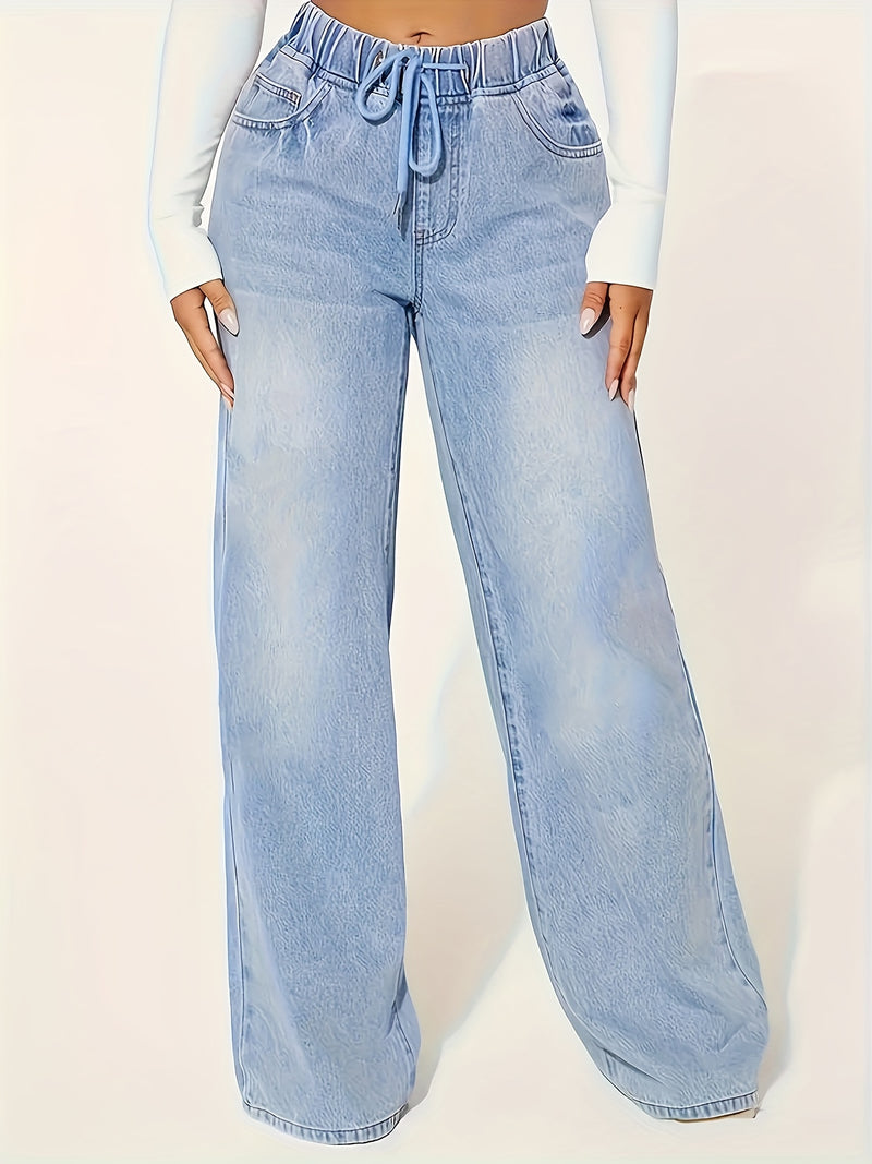 Women’s Drawstring Waist 25AW Elastic Waist Wide-Leg Jeans.