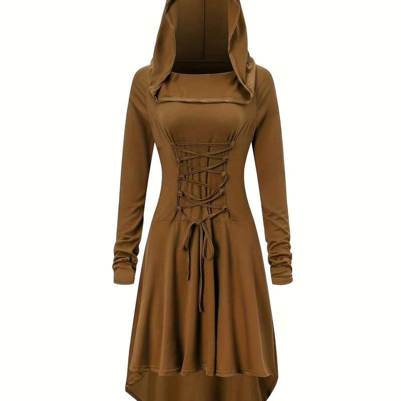 Women's Solid Color Tie-Up Asymmetrical Dress.