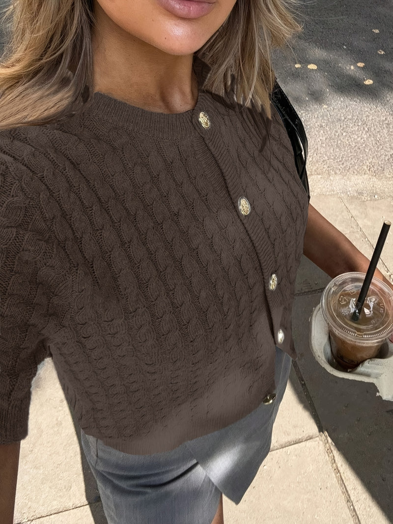Women's Button-Front Solid Color Cable Blouse.