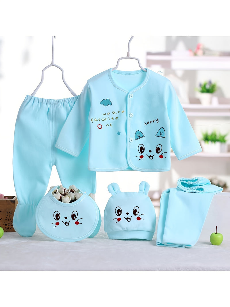 Newborn Baby Clothes Five-Piece Set, Spring/Summer All-Season Outfit.