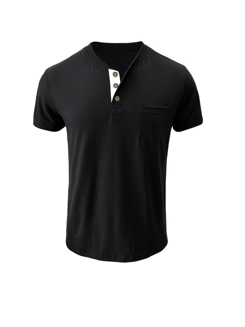 Men's Henley Round Neck Short Sleeve T-Shirt.