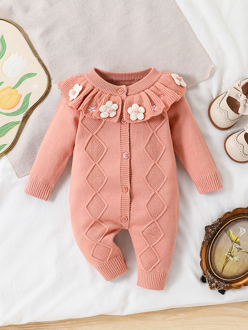 Infant Baby Girl Ruffle Collar White Floral Embroidery Cardigan.