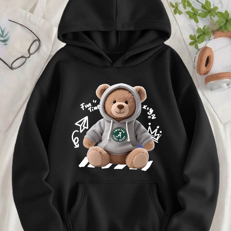 Cute Bear Printed Hoodie | Women'S Long Sleeve Hooded Sweatshirt.