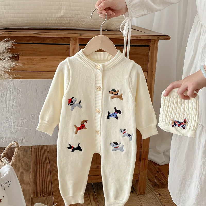 Autumn And Winter Baby Knitted Long-Sleeved Crawling Suit for Boys And Girls.