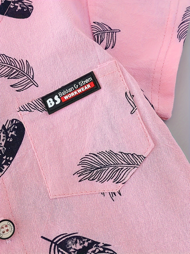 Youngsters Summer Feather Print Short Sleeve Shirt & Shorts Set.