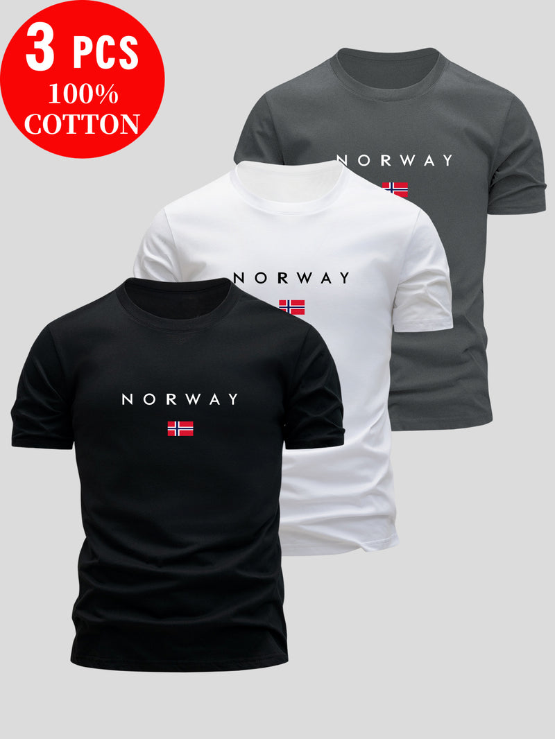Set of 3 T-Shirts, Casual Summer Tops, Round Neck, Fitted for Men.