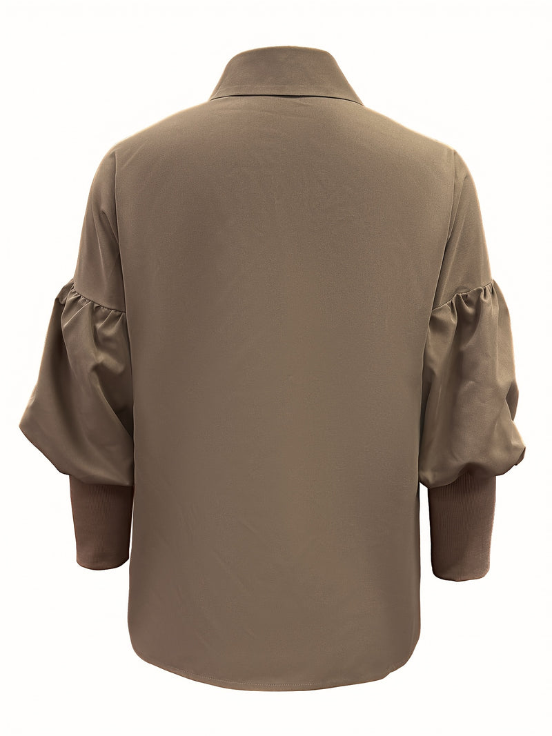 Fashion Women's Solid Color Turn- Collar Lantern Sleeve.