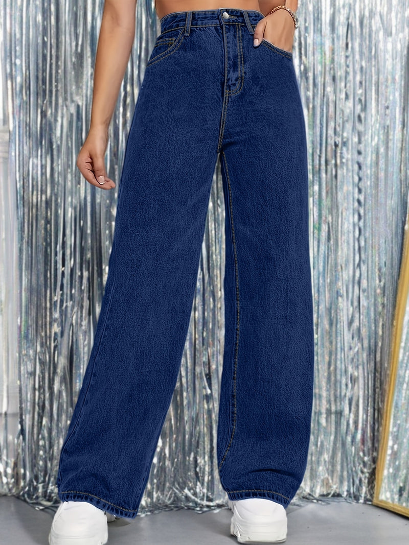 Fashionable Women's Versatile Stretchy Loose Straight-Leg Casual Jeans.