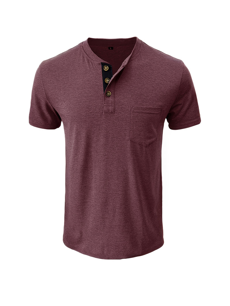 Men's Henley Round Neck Short Sleeve T-Shirt.