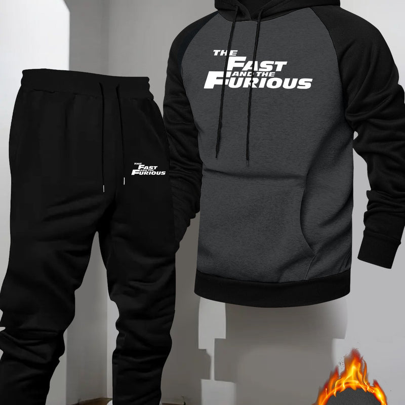 Men's Casual Sport Raglan Sleeve Hooded Two-Piece Set.