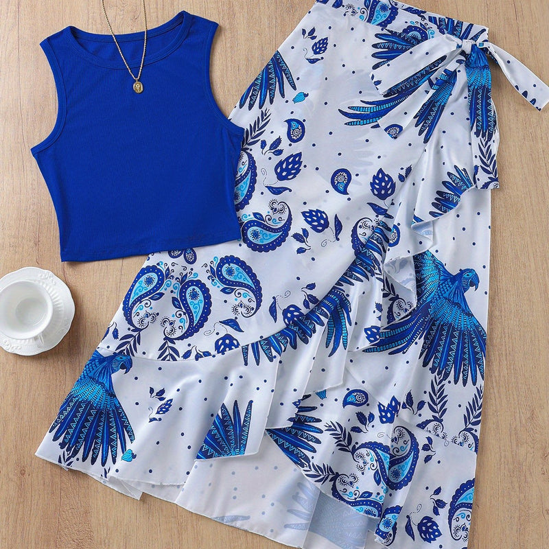 Women's Top and Animal Print Skirt 2pcs Set.