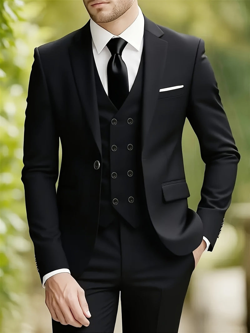 Men's 3pcs Suit Set, Including a Blazer, Vest, And Trousers.