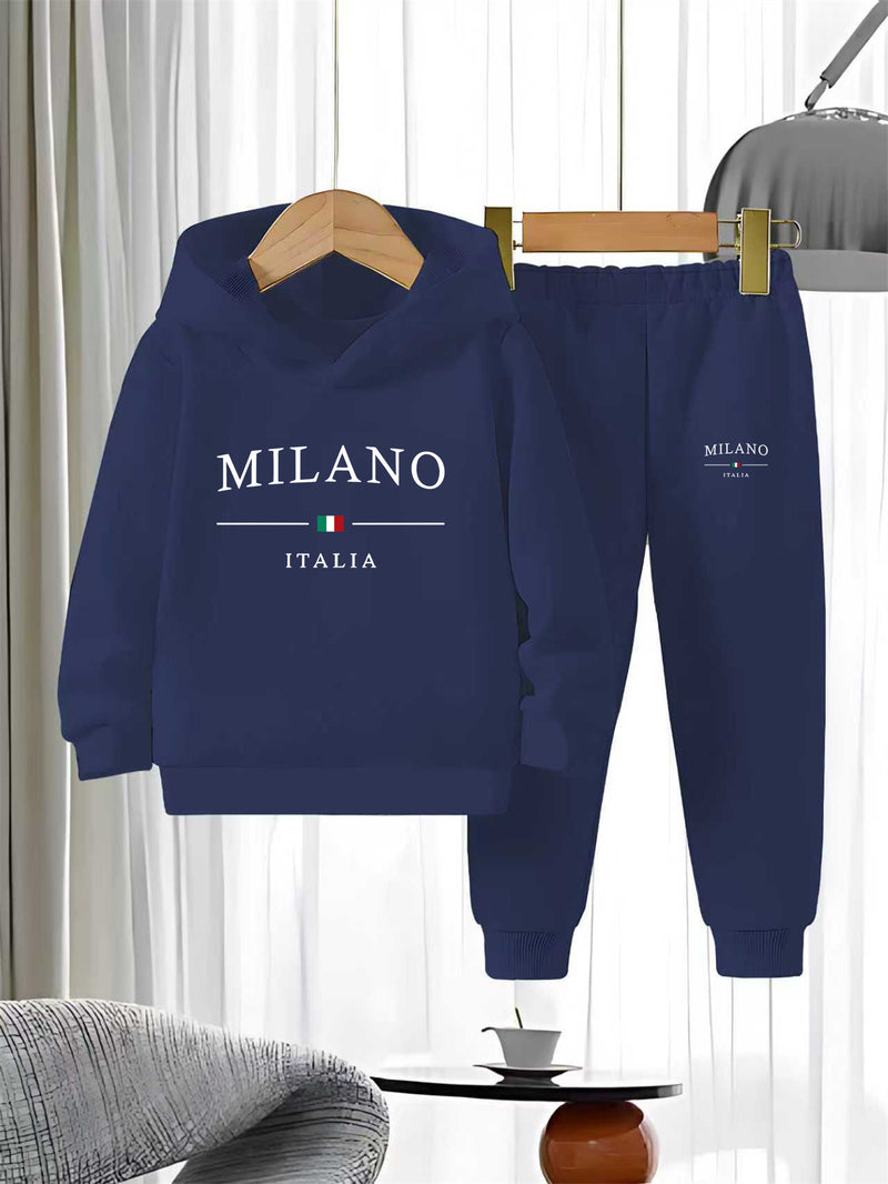 2pcs Set Boys Hoodie Outfit Knitted Comfortable Casual Sweatshirt And Pants.