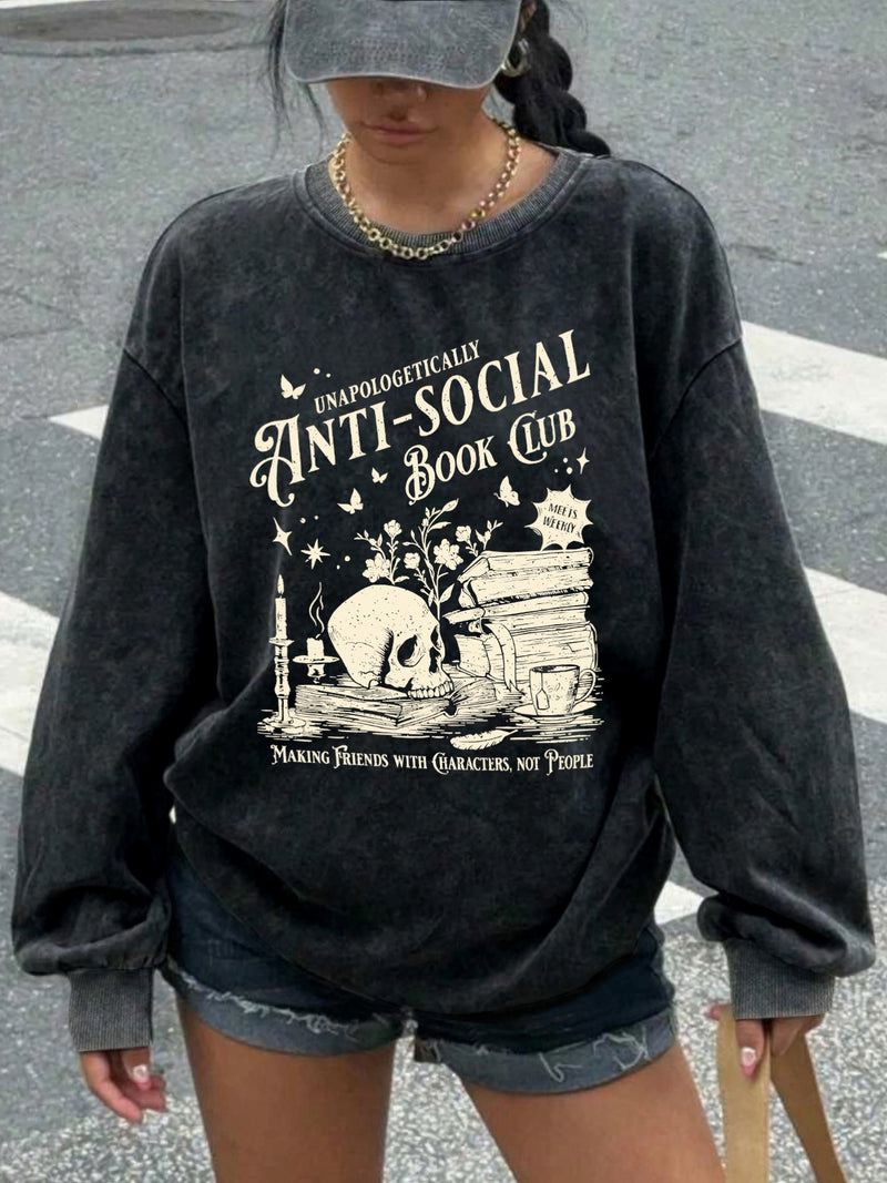 Women's Casual Retro Washed Round Neck Hoodie.