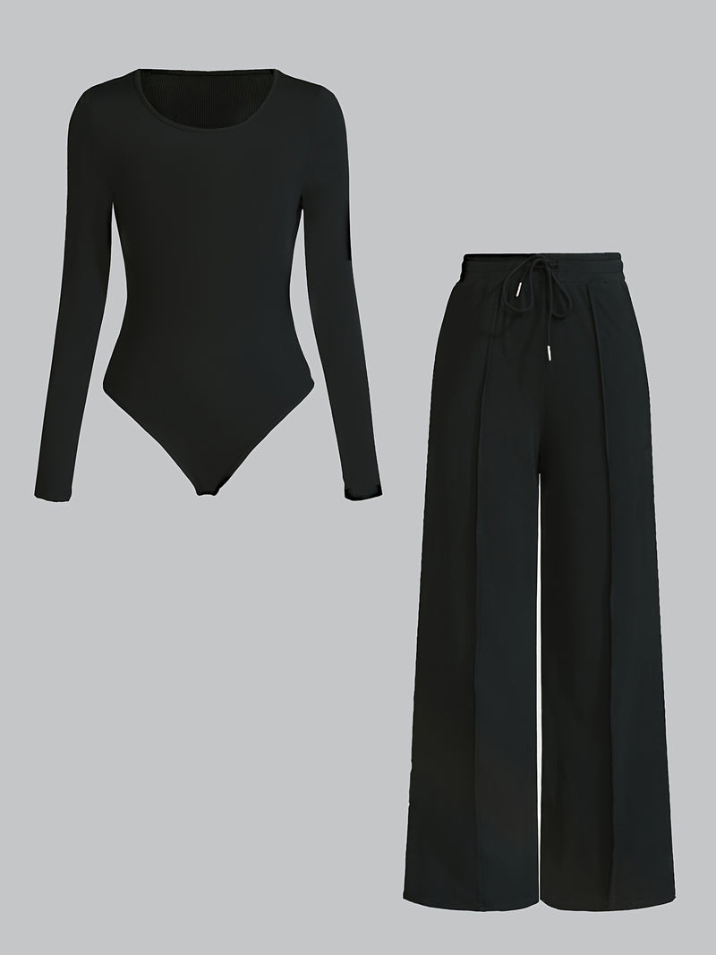 Summer Women's 2pcs Casual Solid Color Asymmetrical Hem Bodysuit.