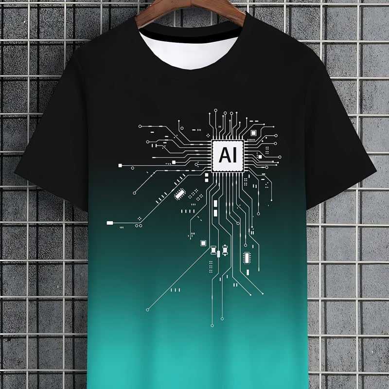 Men's AI Chip Circuit Graphic T-Shirt.