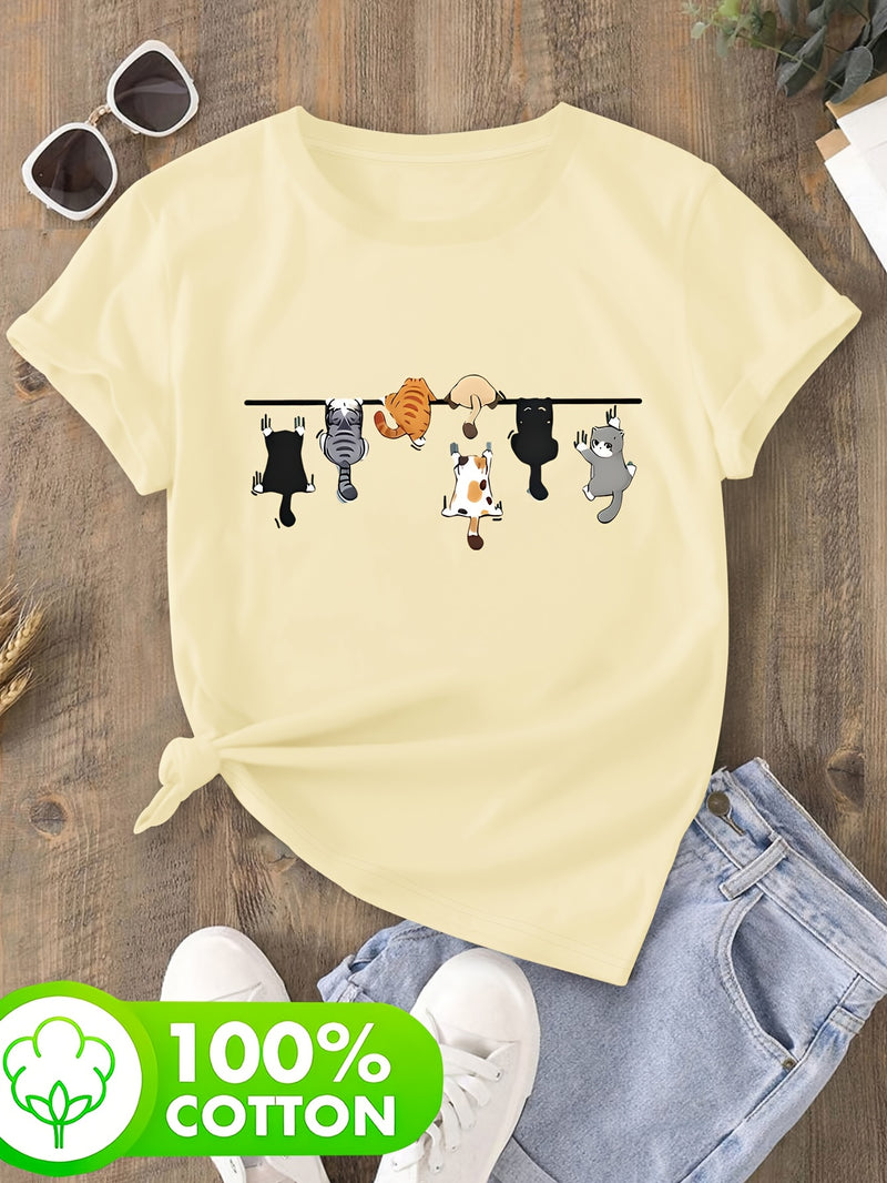 Women's T-Shirt with Cat Print for Spring/Summer.