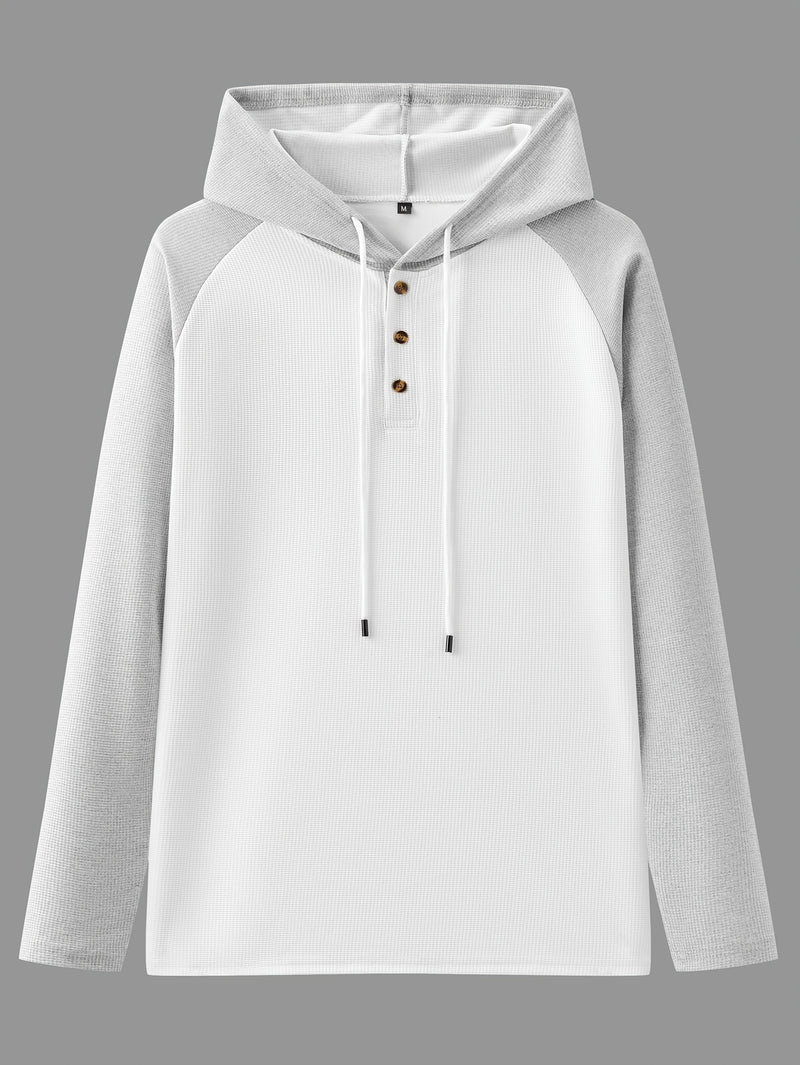 Men's Waffle 2pcs Hooded Sweatshirt Set Top Color Block.