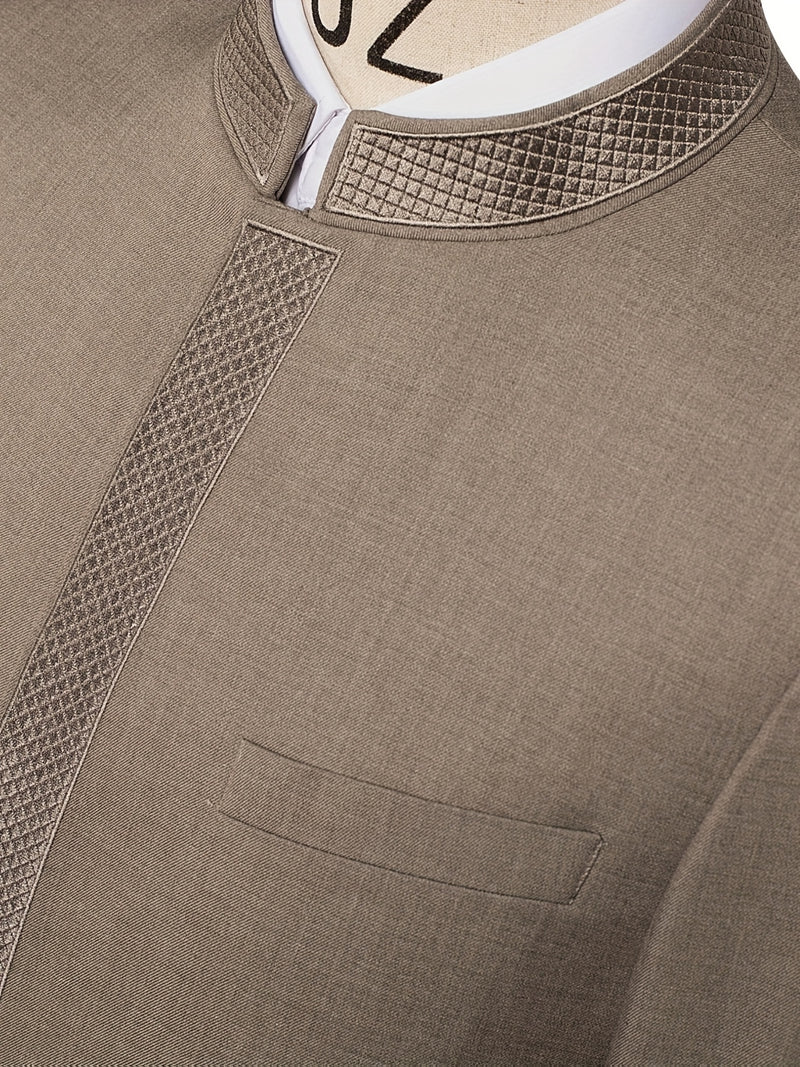 2pcs Men's Casual Zhongshan Suit with Stand Collar.